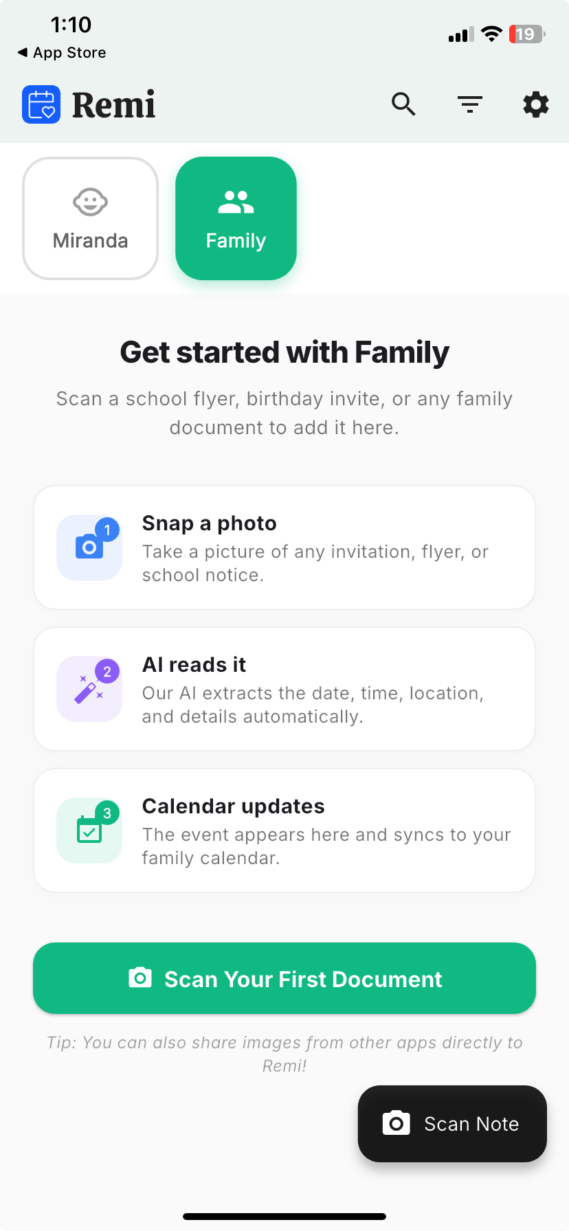 Mobile phone displaying a digital planning and scheduling interface